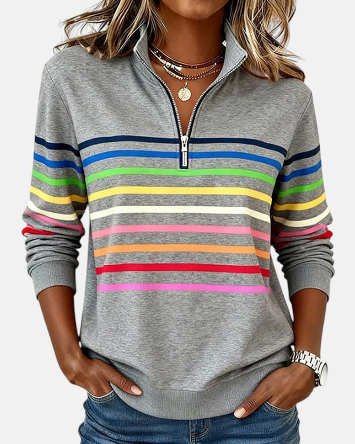 Corinelle - Gestreiftes Half-Zip-Sweatshirt mit weichem Griff