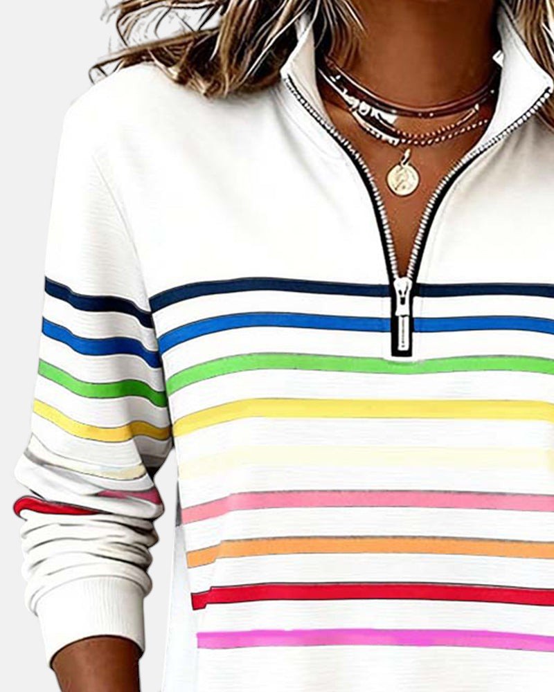 Corinelle - Gestreiftes Half-Zip-Sweatshirt mit weichem Griff
