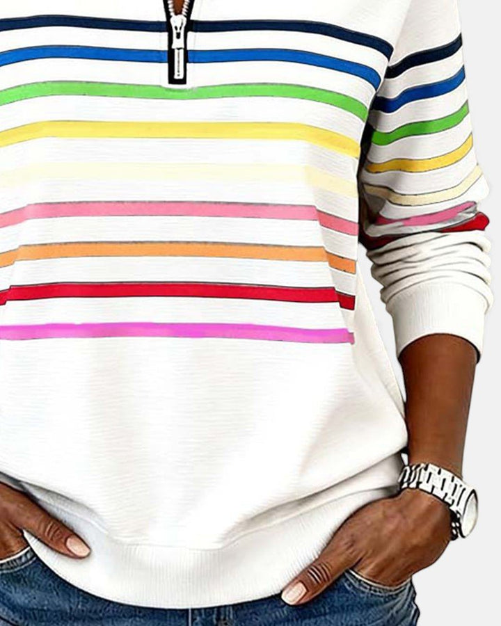 Corinelle - Gestreiftes Half-Zip-Sweatshirt mit weichem Griff