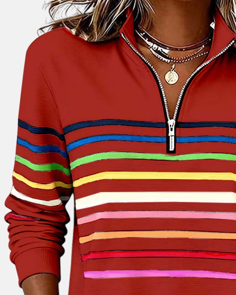 Corinelle - Gestreiftes Half-Zip-Sweatshirt mit weichem Griff