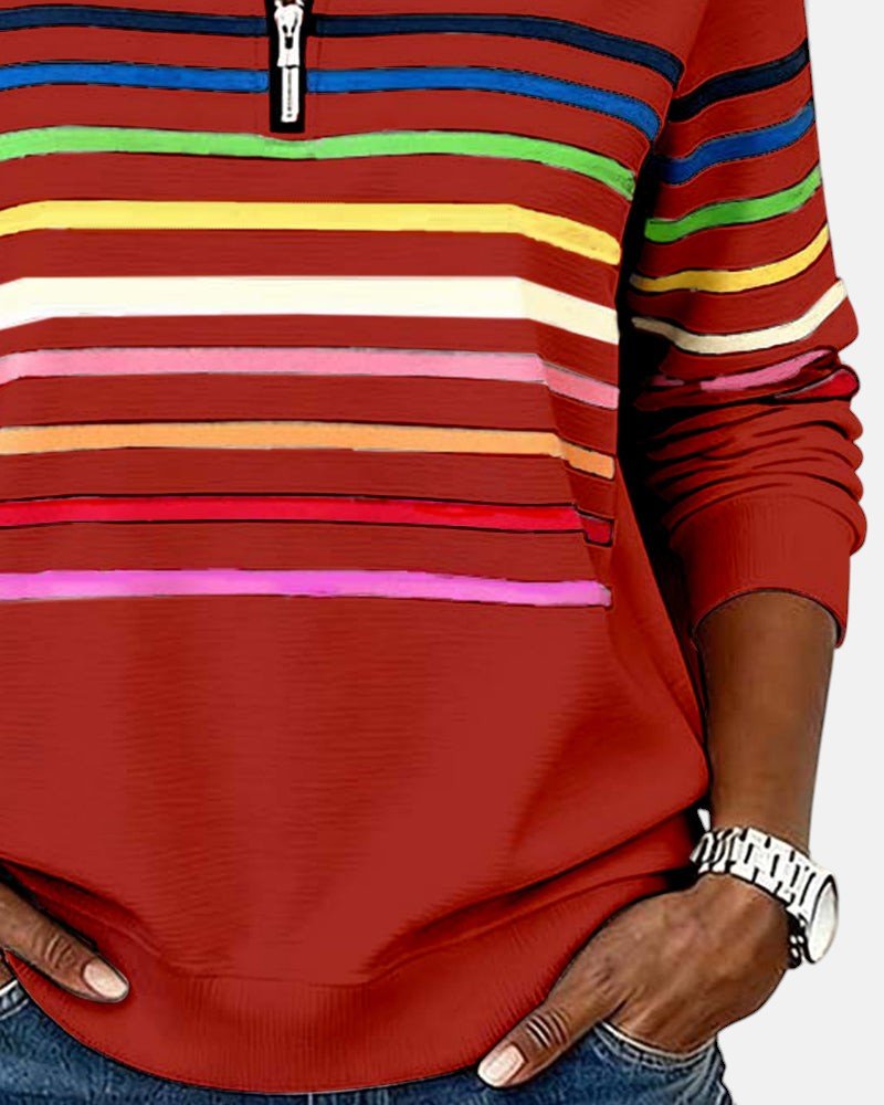 Corinelle - Gestreiftes Half-Zip-Sweatshirt mit weichem Griff