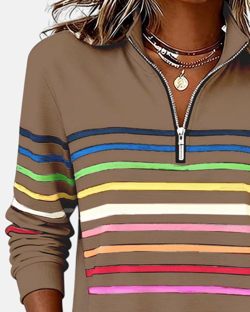 Corinelle - Gestreiftes Half-Zip-Sweatshirt mit weichem Griff