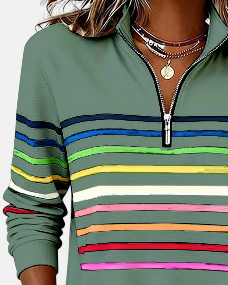 Corinelle - Gestreiftes Half-Zip-Sweatshirt mit weichem Griff