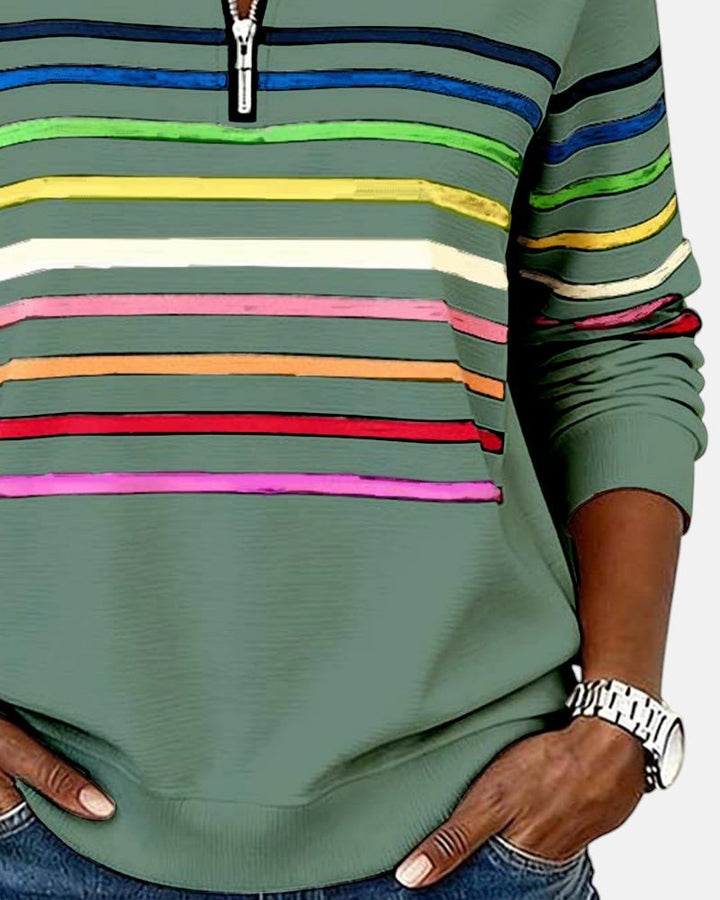 Corinelle - Gestreiftes Half-Zip-Sweatshirt mit weichem Griff