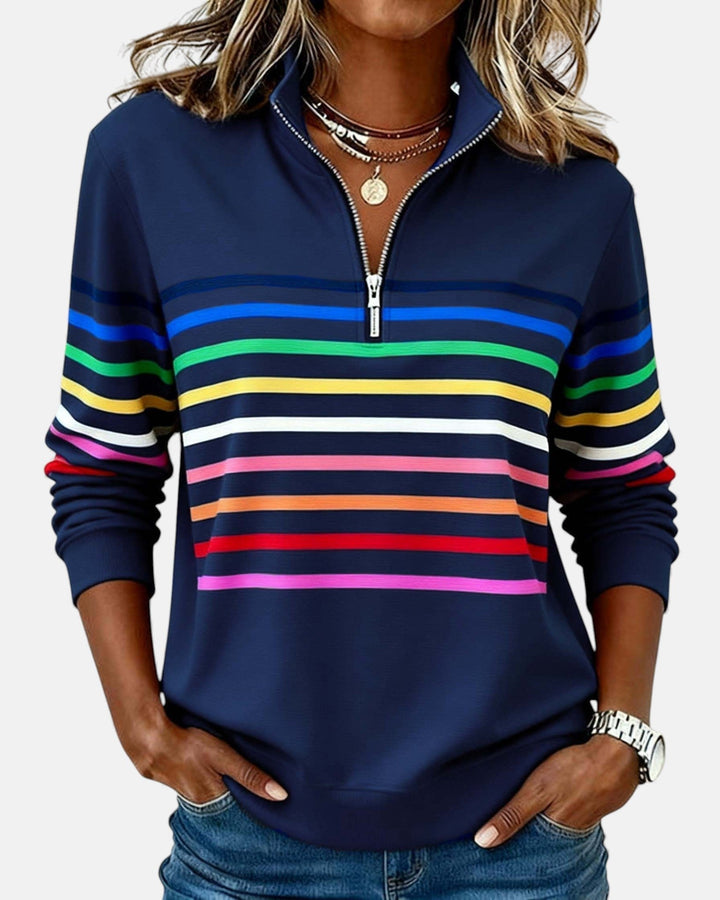 Corinelle - Gestreiftes Half-Zip-Sweatshirt mit weichem Griff