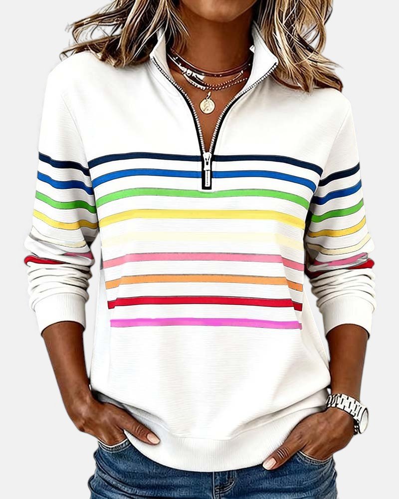 Corinelle - Gestreiftes Half-Zip-Sweatshirt mit weichem Griff