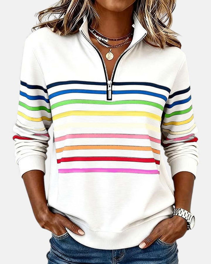 Corinelle - Gestreiftes Half-Zip-Sweatshirt mit weichem Griff