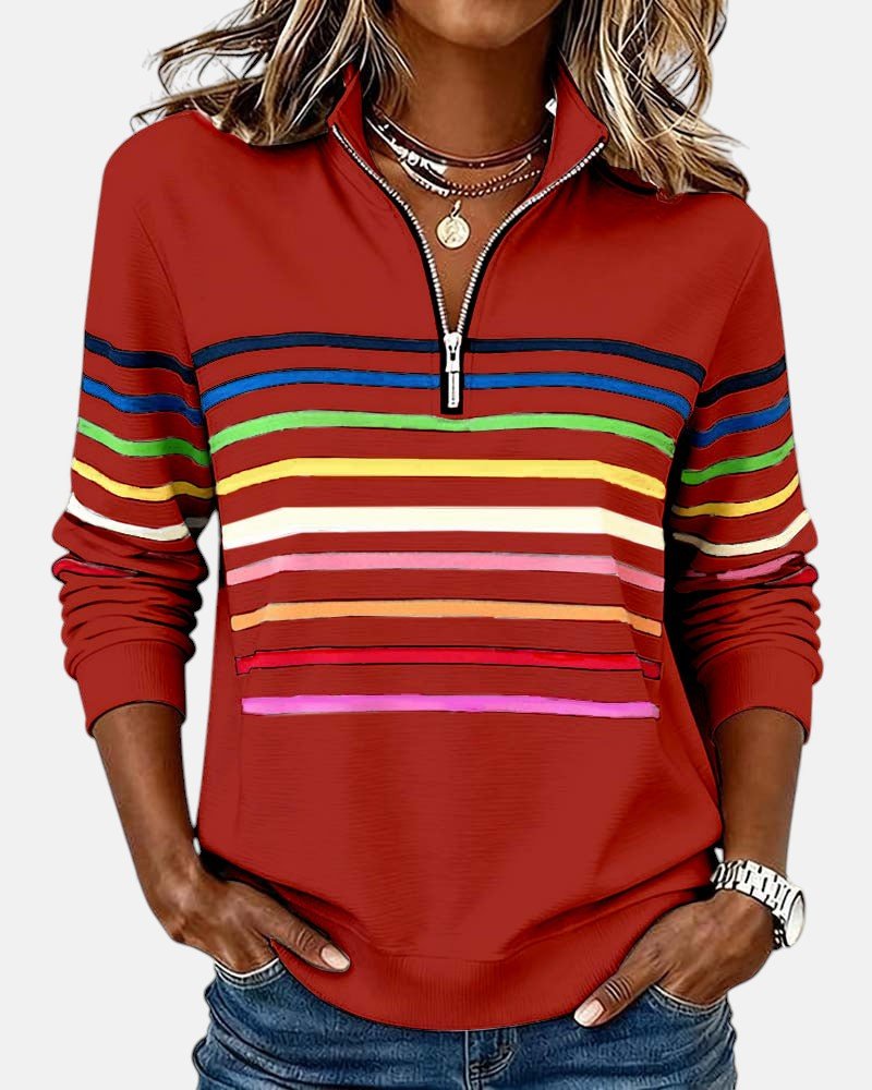 Corinelle - Gestreiftes Half-Zip-Sweatshirt mit weichem Griff
