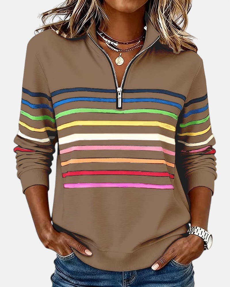 Corinelle - Gestreiftes Half-Zip-Sweatshirt mit weichem Griff