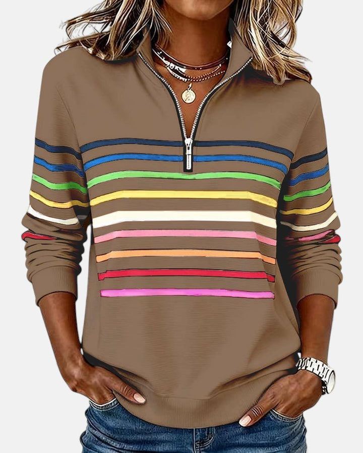 Corinelle - Gestreiftes Half-Zip-Sweatshirt mit weichem Griff