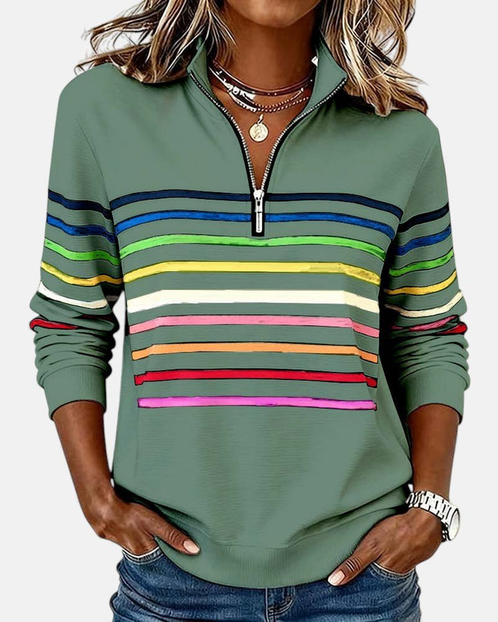 Corinelle - Gestreiftes Half-Zip-Sweatshirt mit weichem Griff