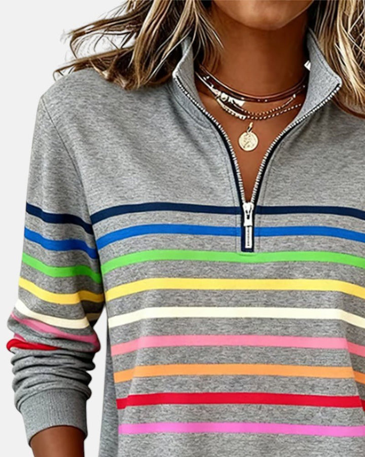 Corinelle - Gestreiftes Half-Zip-Sweatshirt mit weichem Griff