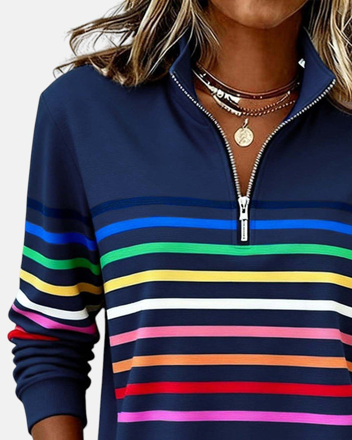 Corinelle - Gestreiftes Half-Zip-Sweatshirt mit weichem Griff